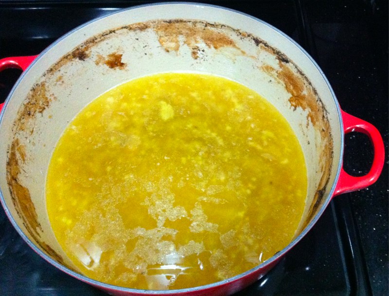 Broth with parts removed